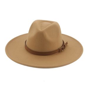 Wide Brim Hats Bucket for Women 95cm Belt White Khaki Fedora Women's Hat Church Wedding Decorate Formal Winter Sombreros De Mu 230825