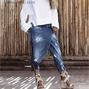 Women's Jeans 2023 New Capri pantsRipped Women's Boyfriend Jeans Fashion Low Rise Fake Double Layer Jeans Pantnes T230826