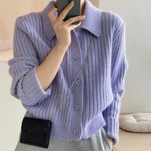 Women's Sweaters DAYIFUN Turn Down Knit Cardigans Women Autumn Winter Button Up Solid Color Sweater Coats Woman Long Sleeve Soft Cardigan