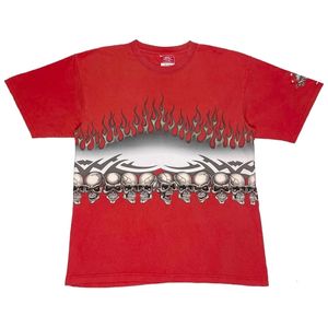 여자 티셔츠 JNCO 티셔츠 Y2K 힙합 레트로 두개골 그래픽 프린트 빨간 대형 Tshirt 남자 여자하라 주쿠 패션 고딕 탑 스트리트웨어 230825