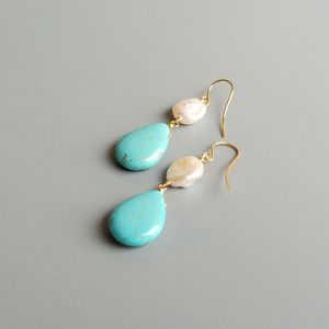 Knot Lii Ji Baroque Pearl Blue Turquoise Howlite Drop Beads 925 Sterling Silver Earrings Handmade Drop Earrings Delicate Jewelry