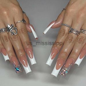 Falska naglar bärbar manikyr Långt vattenrör falska naglar funky fyrkantig huvud lång längd FALSE NAIL Full Cover Press On Nails Women X0826