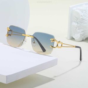 2023 neue Mode rahmenlose getrimmte Designer-Sonnenbrille für Damenmode-Persönlichkeits-Leoparden-Spiegelbeine Luxus-Herrenbrille