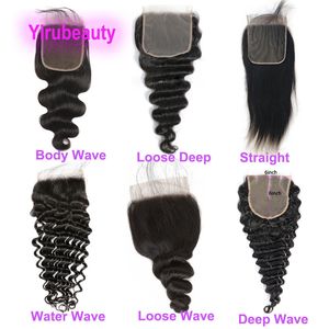 Cabelo virgem malaio 6x6 fechamento de renda yirubeauty onda de água reta e sedosa onda profunda fechamento superior de 10-24 polegadas