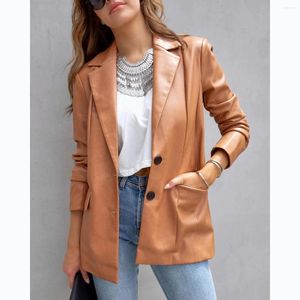 Kvinnors läder 2023 Autumn/Winter Street Style Solid Color Casual Fashion Tri Coat