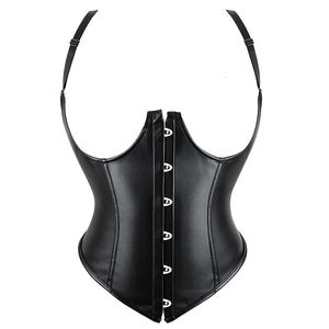 Waist Tummy Shaper Women Outwear Front Buckle Clre Faux Leather Steampunk Corset Sexy Rivet Underbust Shoulder Strap Corselet Bustier 8276 230825