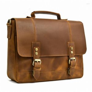 Briefcases Brand Designer Leather Briefcase Of Men Male Genuine Laptop Bag Business Travel Computer A4 Shoulder