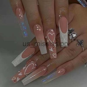 False Nails 24pcs Artifical Bails With Glue Fake Nail Tips With Design Detachable Press On Nails Long Fake Nail Finished Nail Piece Sticker x0826