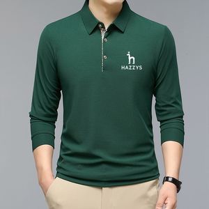 Mens Polos Men Polo Shirt Business Autumn Tshirt långärmad hazzys casual manlig fit Slim Korean klädknapp Skjortor 230825