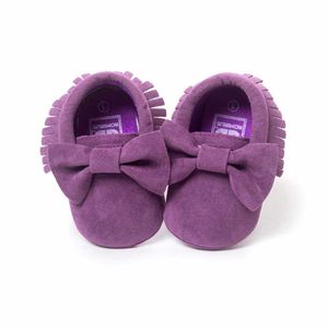 First Walkers Purple Baby Girl Shoes Handmade Bow Suede Infant moccasins Newborn First Walker Soft Toddler Shoe Hot Sale Babywear 0-2years L0826