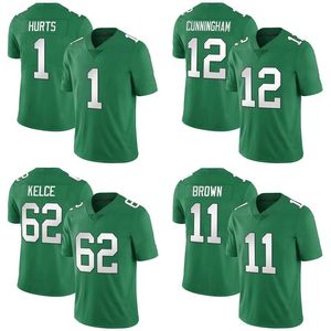 1 Jalen Hurts Stitched Maglie da calcio Jason Kelce DeVonta Smith Brown Brian Dawkins Randall Cunningham Haason Reddick uomo donna Gioventù verde Maglia personalizzata