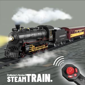 ElectricRC Track RC Train Toys Simulación Control remoto Retro Steam Electric Stepless Speed Fumar para niños 230825