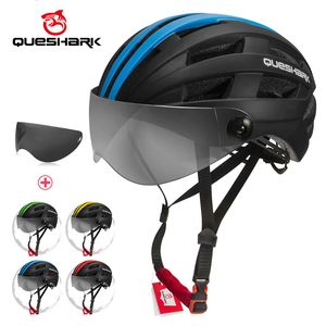 Bisiklet kaskları Queshark Erkek Kadınlar Ultralight Kask MTB Yol Bisiklet Bisiklet Motosiklet Sürme Çıkarılabilir Şeffaf Lens Güvenli Kap QE116 230825