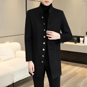 Męskie okopy eleganckie dżentelmen retro Anglia męskie kurtki Slim Fit Vintage British Style Stand Stoy Mandarin Oncoats