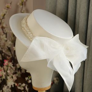 BeanieSkull Caps White Elegant wedding Hat Retro Topper Spring Summer Fashion Bowknot Pearls Decoration Accessories Top 230825