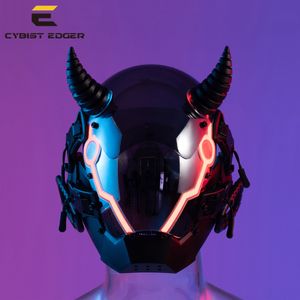 Party Masks Cyberpunk Masks Hell Ox Ram Night City Series LED Light Cosplay Sci-Fi Helmet Music Festival Halloween Party Gift for Adult 230826