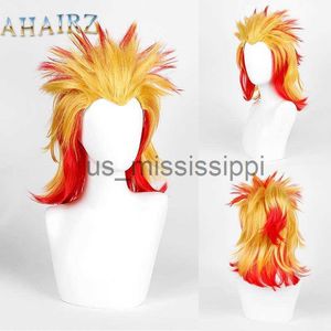 Syntetiska peruker Kort rak pojke peruk Syntetiskhet Gradient Red Wigs Cosplay Anime Daily For Men Heat Resistant Natural Fake Hair Halloween X0826