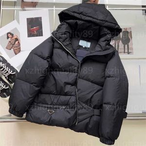 Down Jacket Winter Coat Designer Puffer Jacket Women Bread Clothing Long Sleeved Hoodie Misaligned Waist Buckle Design Short Warm Jackets Womens Coats