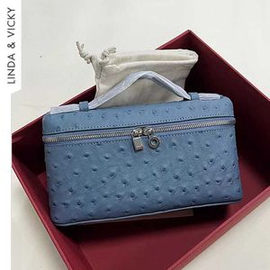 Extra Pocket Luxury Women's Handbag äkta läder strutskorn Lunch Box Bag Trend High Quality Retro Crossbody Evening Cosmetic Bags
