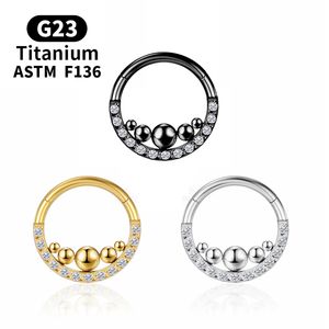 Piercing Cartilage Titanium septum Hinge tragus earrings Bar Gold Zircon segment nose ring clicker Ball Industrial Body Jewelry