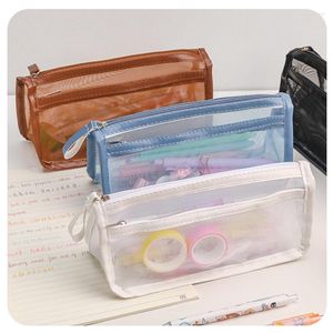 Transparent Stationery Pencil Bag Student Examination Dedicated Nylon Mesh Pen Case Unisex stor kapacitet Pouch School Supplies