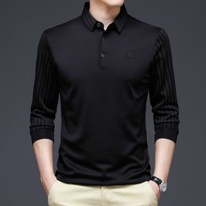 Mens Polos Spring and Summer Tshirts Longsleved Ice Silk Sleeves Printing Lapel Trend Polo Shirts Business Casual 230825