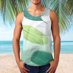 Erkek tank üstleri yelek moda rahat 3d hawaii basılı yeşil yapraklar plaj kolsuz hızlı kuru üst kadın büyük boy tee