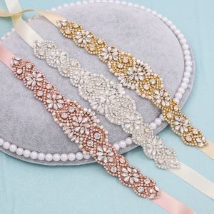 Cintura per abito da sposa con strass argento oro/oro rosa Cinture da sposa in cristallo Accessori da sposa in raso Cinture a nastro da sposa