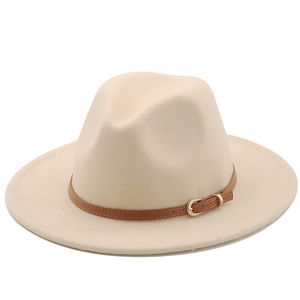 Szerokie brzegowe czapki wiadro 5660 cm Whiteblackwide Fedora Hat Women Mężczyźni imitacja wełna z metalowym dekoracją łańcucha Panama Jazz Chapeau Hat 230907