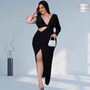 زائد الفساتين الحجم المثيرة الحجم للنساء جوفاء خارج العنق الخامس الحزب الأنيقة bodycon maxi dress ملابس نادي الجملة Drop 230825