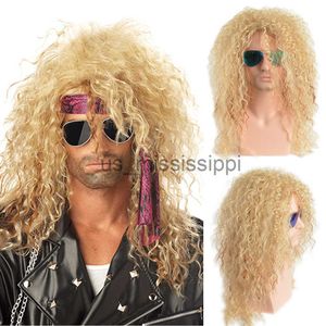 Män rock syntetiska peruker för mäns longs manliga lockiga cosplay hårvärmebeständig vintage peruk skådespelare rekvisita visar x0826
