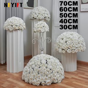 Decorative Flowers Wreaths 70cm to 30cm White Rose Artificial Ball Arrangement Wedding Decor Floral Table Centerpiece Flower Event Prop Custom 230825