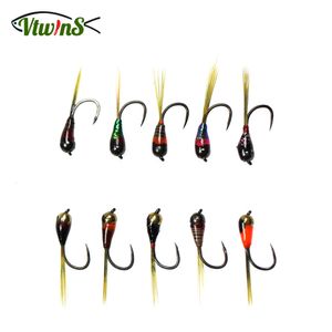 Baits Lures Vtwins Epoxy Coated Brass Bead Spanish Perdigon Nymphs Euro Nymphing Style For Trout Bluegill Fishing lure Hooks 230825