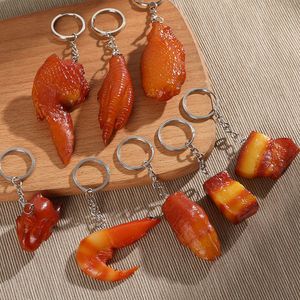 Food Key Chain Simulation Chicken Wing Leg Shrimp Meat Models Kids Playing House Toys Kitchen Play Food Pretend Decorative Props Cooking Toy