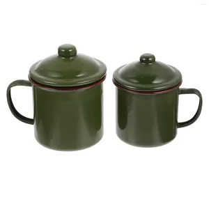 Bicchieri da vino 2 pezzi Tazza smaltata verde militare Tazze vintage Tazze d'acqua durevoli Viaggiare Bere Amanti del caffè Tè pratico