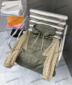 xinxinbuy Herren-Designer-Mantel, Jacke, getäfelt, Doppelbuchstabe, Jacquard-Stoff, langärmelig, Damen, Grau, Schwarz, Khaki, Grün, XS-XL