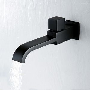 Rubinetti per lavandino del bagno 1PC Rubinetto per WC a parete Rubinetto in rame pieno Mop esteso Nero/Argento/Oro spazzolato Filettatura per lavabo G1/2' Singolo Freddo Rapido