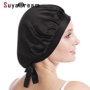Mütze/Totenkopfmütze SuyaDream Schlafmütze aus 100 % Maulbeerseide für Frauen Haarpflege Natürliche 19-Momme-Seiden-Nachthaube mit verstellbaren Bändern 230826