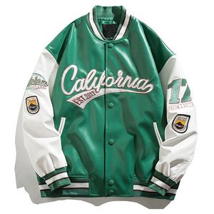 Men's Jackets PU Leather Embroidery Men Jacket Harajuku Loose Coats Men Hip-Hop Streetwear Pilot Baseball Varsity Bomber Jacket 230826