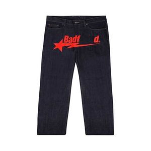 2023 Designer Mens Jeans University Y2K Bad Friend Hip Hop Letter Tryckt svarta byxor män kvinnor mode casual rock wide foot baggy byxa streetwear 230320 y99