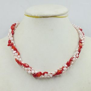 Choker delikat. Enkelhet. Charm. Professionella kvinnors smycken. Natural Coral Pearl Necklace 18 