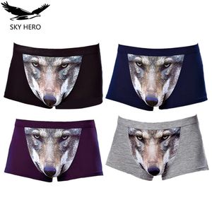 Cuecas 4pcslot calcinha com um lobo masculino roupa interior boxer shorts modais homens boxers engraçado homem macio plus size 230826