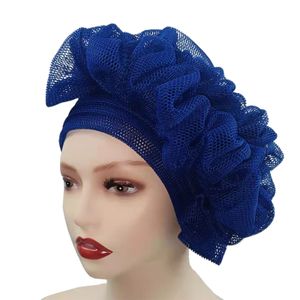 Berretti con teschio/berretti già realizzati Copricapo africano Nigeria Auto Geles Lady Head Wraps Summer Mesh Cappellino turbante da donna con volant laterali Design 230826