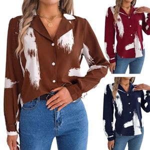 Women's Blouses Womens Button Down Shirts Office Lady Oversized Long Sleeve Floral Printed Lapel Collar V-neck Shirt