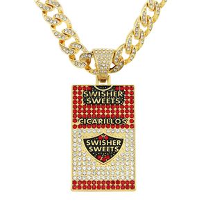 Hip Hop Men Rapper diamond pendant necklace shiny swisher sweets Candy box pendant full zircon jewelry night club accessory Sweater Collarbone Cuban chain 1805