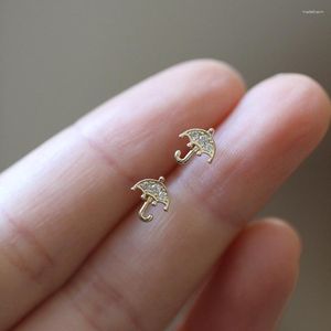 Stud Earrings Unique Gold Plated Umbrella Earring Fashion Girl Creative Zircon Trend Lady Leisure Daily Collocation Jewelry