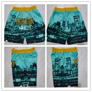 Basketball Shorts Boston Green Running Sports Clothes with Zipper Pockets Size S-XXL Mix Match Order High Quality Ed