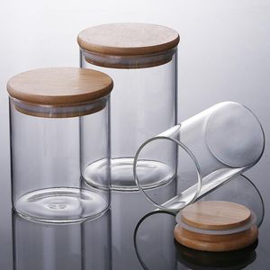 Storage Bottles Transparent Glass Jars And Bamboo Lids Food Sugar Containers With Lid Sealed Small Bottle Kitchen Items