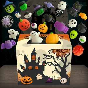 Decompression Toy 24Pcs/box Halloween Kawaii Mochi Squishy Toy Cartoon Pumpkin Ghost Soft Squeeze Stress Reliever Toys Happy Halloween Kids Gifts 230826