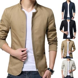 Erkek Suit Blazers Sıradan Erkekler Blazer Bahar Sonbahar Şık İş Ceket Düz Renk Stand Yaka Fermuar Cepleri İnce İnce Kat 230826